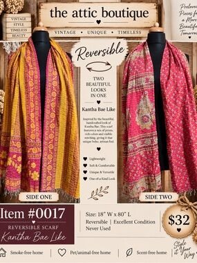 Reversible Kantha-Inspired Scarf in Pink & Gold